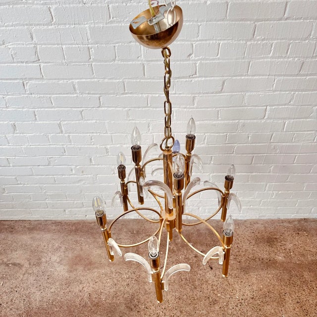 Gaetano Sciolari Brass and Glass Chandelier For Sale In Buffalo - Image 6 of 11