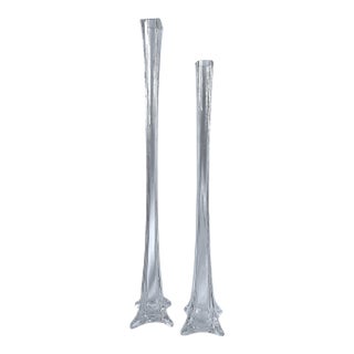 1950s French Mouth Blown Art Glass Stem Vases Effiel Tower Base - a Pair For Sale