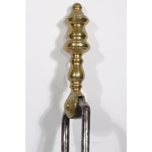 Brass Antique Brass and Steel Fireplace Tongs For Sale - Image 8 of 10