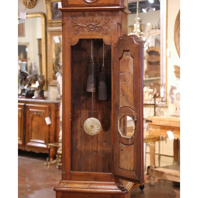 Mid-18th Century French Louis XV Carved Walnut Tall Case Clock From Lyon For Sale - Image 13 of 18