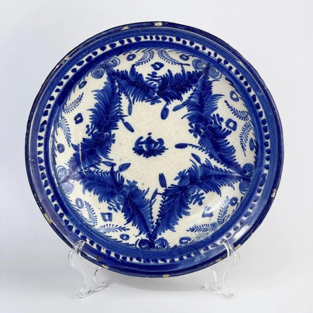 Ceramic Blue and White Faience Plate, Manises, Spain, 19th Century For Sale - Image 7 of 7