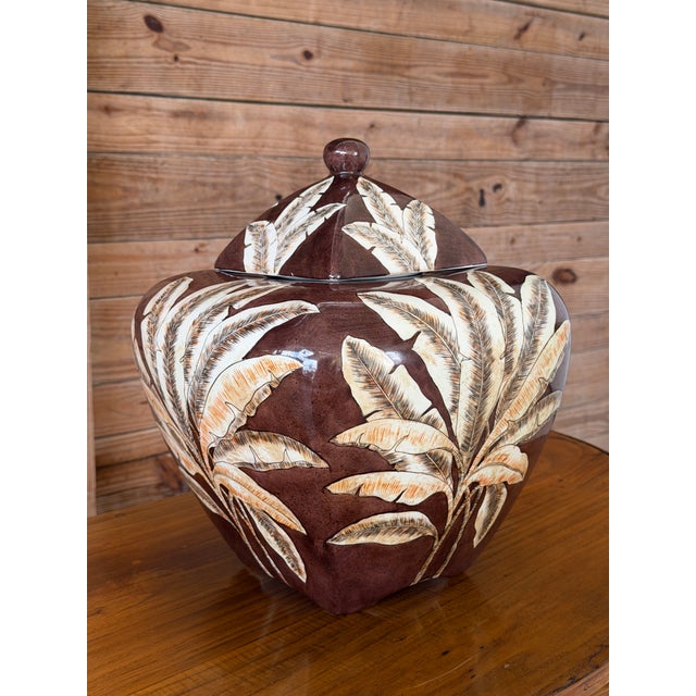 Monumental Tropical Banana Leaf Porcelain Ginger Jar For Sale - Image 9 of 12