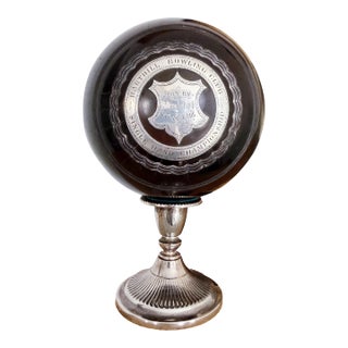 1916 English Sterling & Wood Trophy Lawn Bowling Ball on Stand For Sale