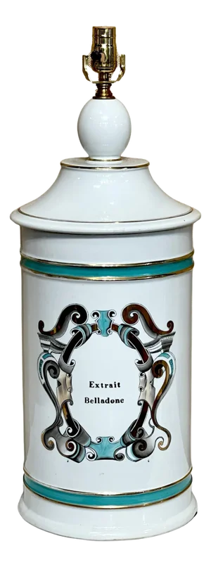 Large French Old Paris Apothecary 'Extrait Belladone' Jar, Now as a Lamp