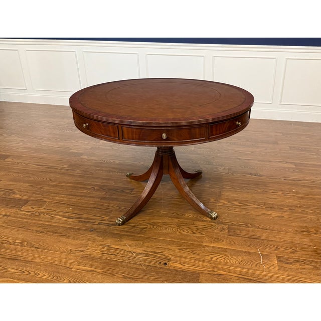 Brown Traditional Mahogany Drum Table by Leighton Hall - Showroom Sample For Sale - Image 8 of 11
