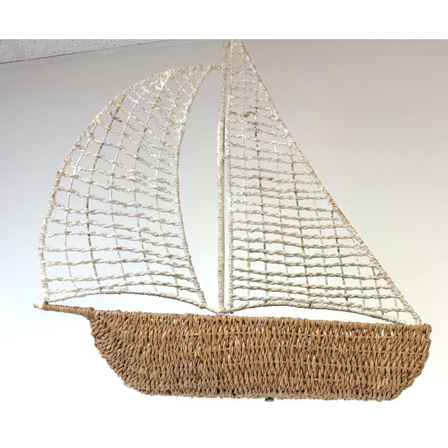Coastal Boho Chic Polychromed Rattan, Willow and Reed Sailboat Chandelier This coastal boho chic polychromed rattan,...