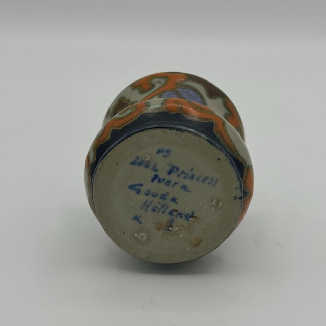 Gouda Pottery Antique Gouda Holland Princess Ivora Miniature Art Pottery Vase 1920s PZH For Sale - Image 4 of 9
