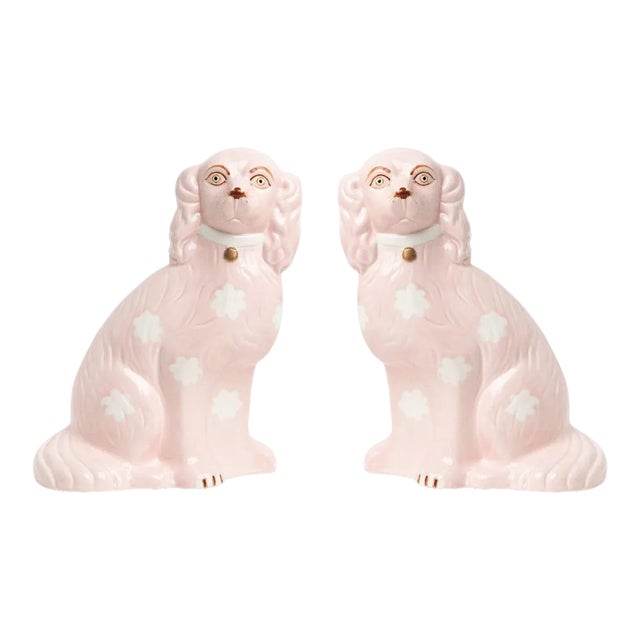 Pale Pink Staffordshire-Style Dogs - a Pair, Large For Sale