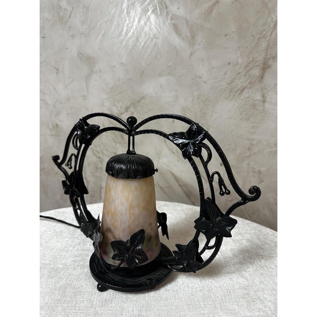 Black Art Deco Table Lamp in Glass and Wrought Iron, 1930s For Sale - Image 8 of 12