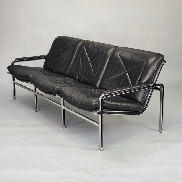 Black Leather Sofa by Andre Vandenbeuck Design, 1960 For Sale - Image 3 of 10