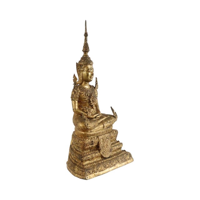 Thai Artist, Large Bronze Buddha, 1800s, Bronze and Gold Leaf For Sale - Image 3 of 12