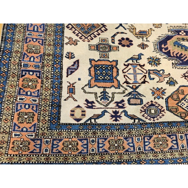 Textile Vintage Room Size Ardabil Rug in Geometric Pattern in Ivory, Brick, Pale Blue, Olive For Sale - Image 7 of 16