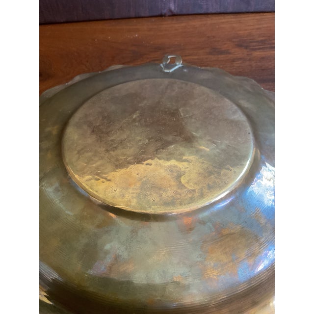 Early 20th Century Early 20th Century Handmade and Hammered Wall Brass Plate/Tray With Elaborate Etchings For Sale - Image 5 of 12