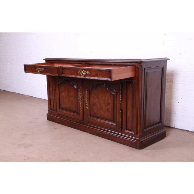 1970s Henredon French Provincial Carved Oak Sideboard or Bar Cabinet, Circa 1970s For Sale - Image 5 of 12