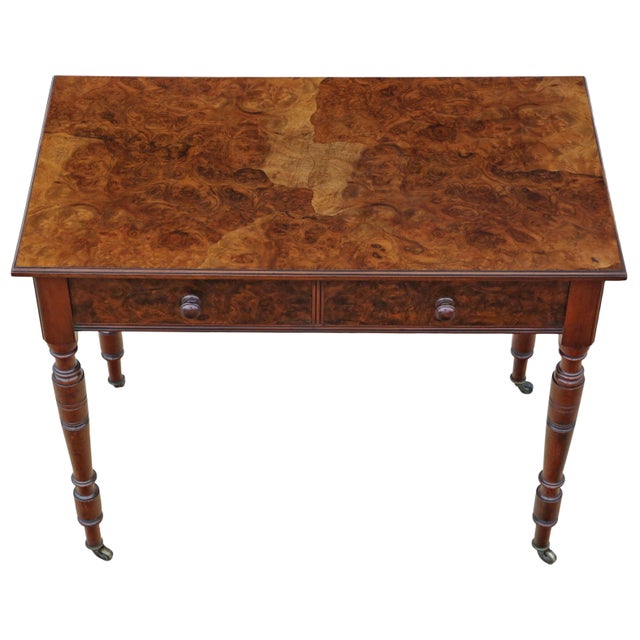 Antique Oyster Burr Walnut Writing or Dressing Table, 19th Century For Sale - Image 4 of 8