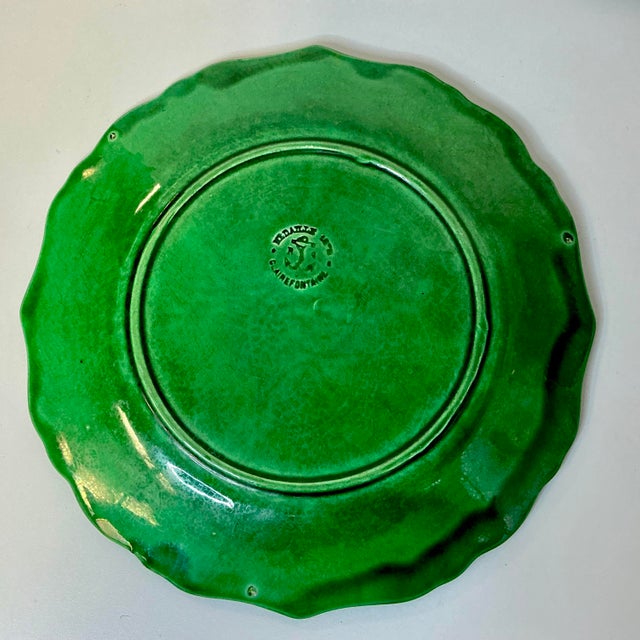 Green 1878 Antique Victorian French l'Art Vegetal Green Majolica Clairefountaine Salad Plates - Set of 3 For Sale - Image 8 of 10