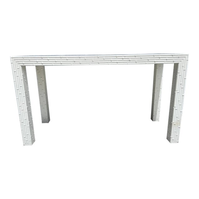 1970s Solid Wood True White Faux Bamboo 48" Parson Console For Sale