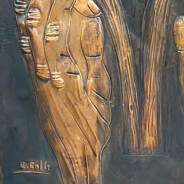 Vintage Signed Hand Hammered Copper Face For Sale - Image 10 of 14