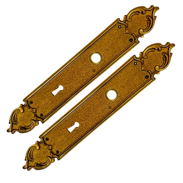 Sourced in Paris, these beautiful solid brass backplates (escutcheons) embody the elegance of French Louis XV / Rococo...