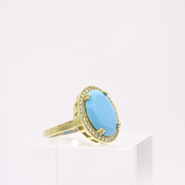 Ring with Turquoise, Sterling Silver and Zircons, 19th Century For Sale - Image 12 of 14