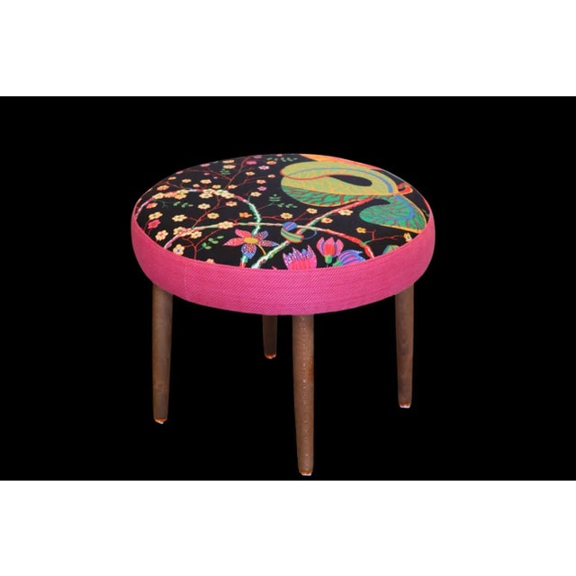 1970s Danish Round Stool in Linen Fabric by Josef Frank for Firma Svenskt Tenn, 1960s For Sale - Image 5 of 13