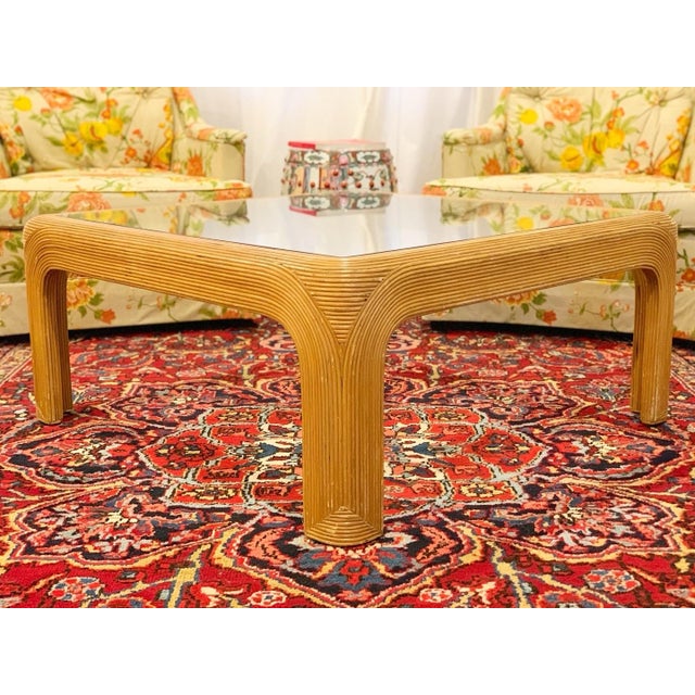 Palm Beach Pencil Reed or Split Reed Wicker Bamboo Coffee Table (1970) For Sale - Image 11 of 11