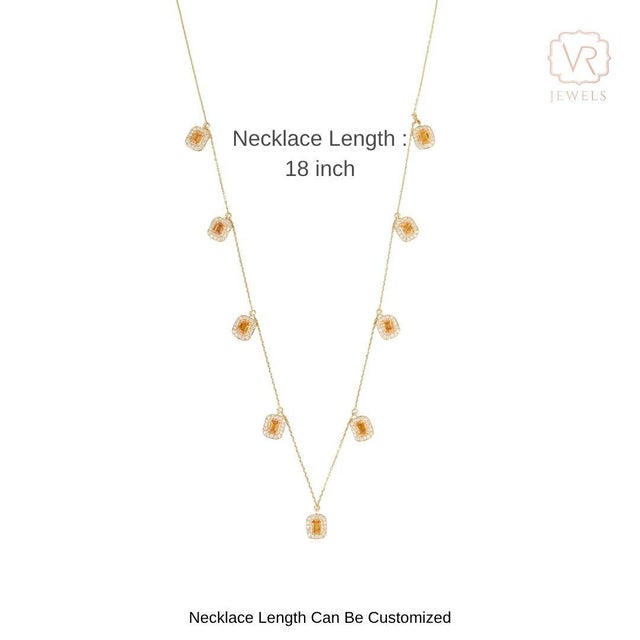 Modern 2.24ct Citrine & Diamond Halo Station Charm Necklace in 14k Yellow Gold For Sale - Image 13 of 18