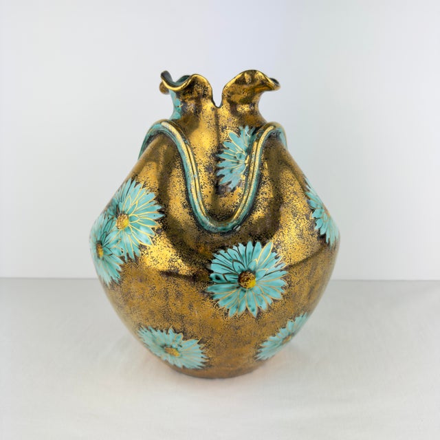 Midcentury Jw Co Hand Painted Gilt Vase For Sale - Image 6 of 12