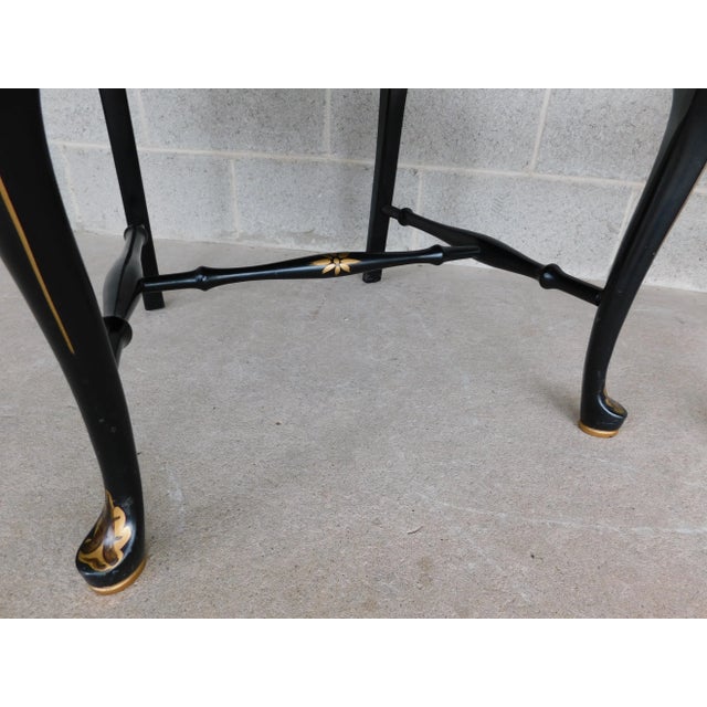 Vintage Georgian Style Chinoiserie Decorated Black Lacquer Arm Chairs - A Pair For Sale - Image 13 of 18