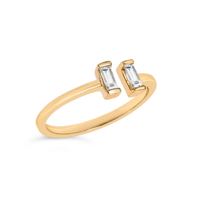 Contemporary 14K Yellow Gold Plated Sterling Silver 1/5 Cttw Baguette Diamond Open Band Ring - Size 7 For Sale - Image 3 of 6