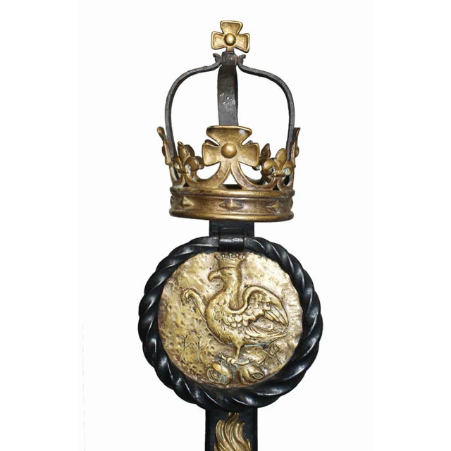 Figurative Andirons Antique With Scrollwork Supports and Bronze Figural and Torch Motifs - A Pair For Sale - Image 3 of 7