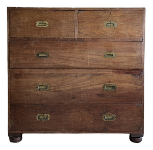 19th Century Military Campaign Chest of Drawers in Teak Wood and Brass