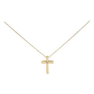 Gold Vermeil Diamond Accent Cross Pendant Necklace For Sale