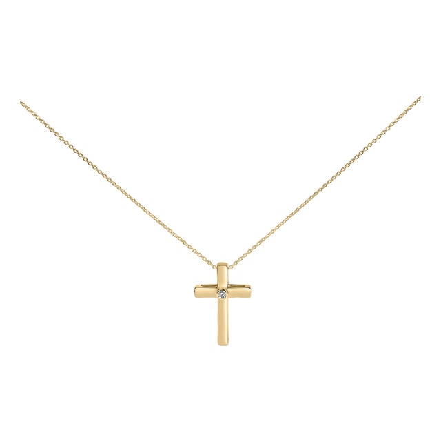 Gold Vermeil Diamond Accent Cross Pendant Necklace For Sale