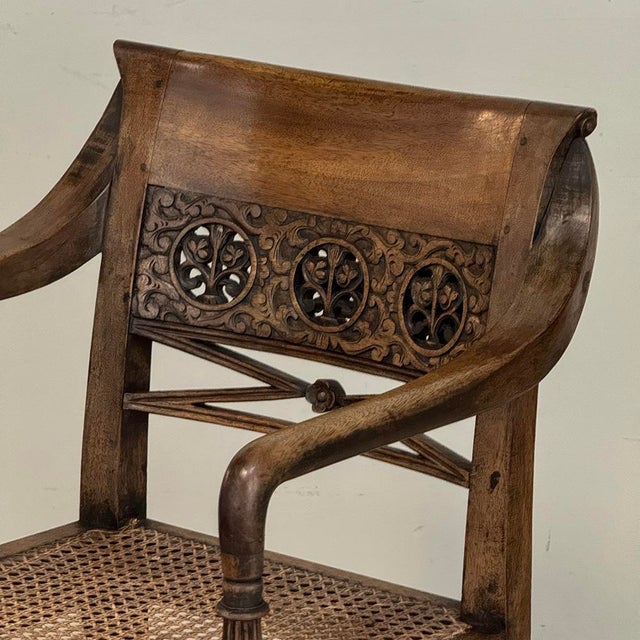 19th Century British Mahogany Edwardian Hand-Carved Armchair For Sale - Image 13 of 18