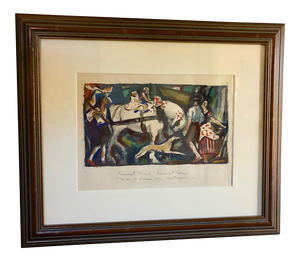 1930s Vintage Gouache on Paper Framed Painting