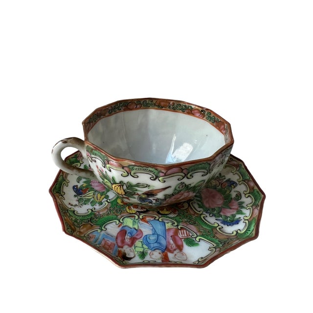 19th Century Chinese Famille Rose Medallion Eggshell Porcelain Cup & Saucer Set- 2 Pieces For Sale - Image 13 of 13