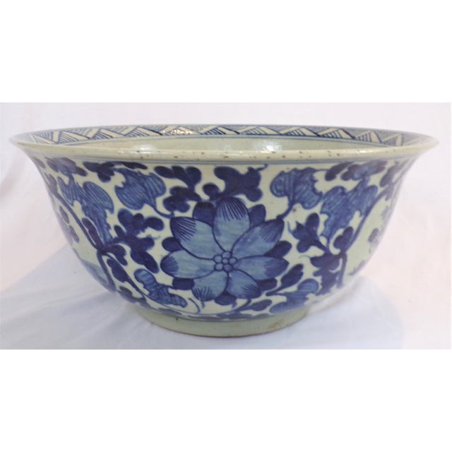 Blue Large Chinoiserie Blue and White Bowl For Sale - Image 8 of 12