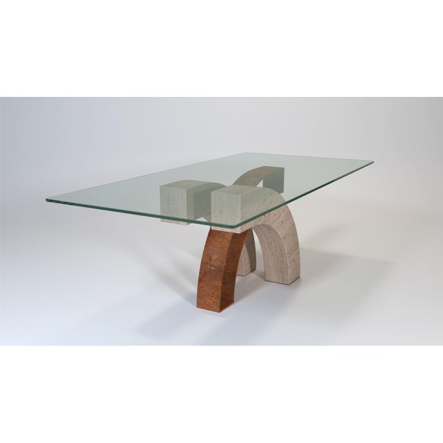 Modern Cresa Limited Edition Dining Table in Travertine Marble and Oxidized Iron Design by Joaquín Moll for Meddel, 2005 For Sale - Image 3 of 9