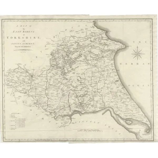 Antique map titled 'A Map of the East Riding of Yorkshire from the best Authorities'. Original old county map of the East...