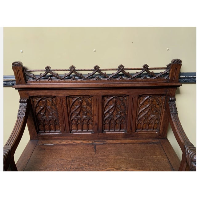 Wood Antique Neo-Gothic Chest Bench, 1880 For Sale - Image 7 of 14