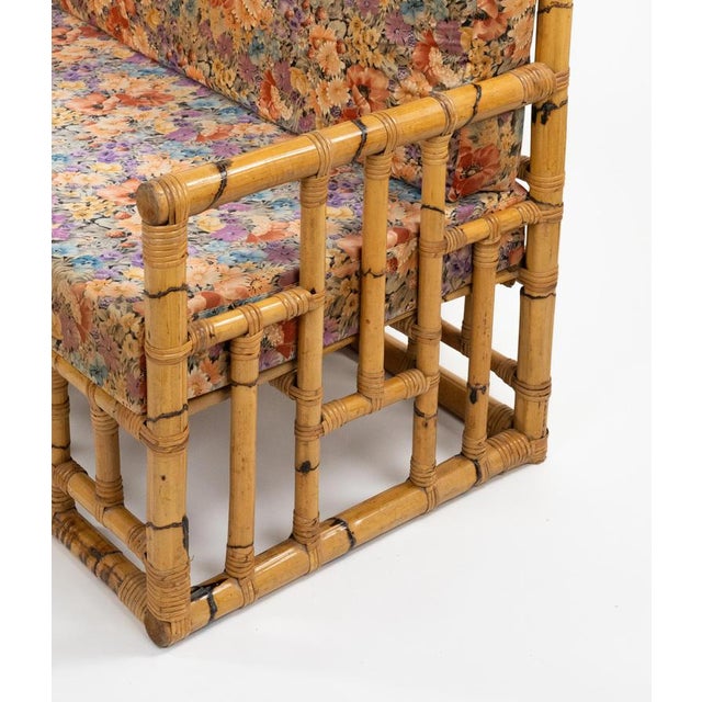 Brown Mid-Century Sofa in Bamboo, Rattan and Fabric attributed to Vivai del Sud, Italy, 1970s For Sale - Image 8 of 13