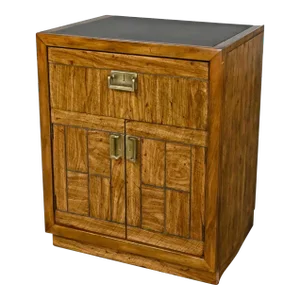 Vintage Drexel Weatherwood Collection Campaign Style End Table Cabinet or Chest With 1 Drawer & 2 Doors