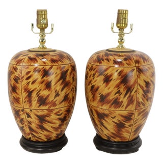 These Are a Pair of Early 21st-Century Hand-Painted Tortoiseshell-Patterned Art Ceramic Table Lamps. For Sale