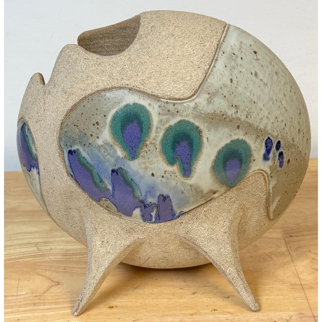 Monumental Footed Raku Sphere Vase by Ken Pick, American Studio Pottery For Sale - Image 12 of 14