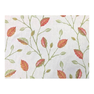 Floral Embroidered Ivory Rusty Red Green Botanical Leaves Pattern Drapery Fabric For Sale