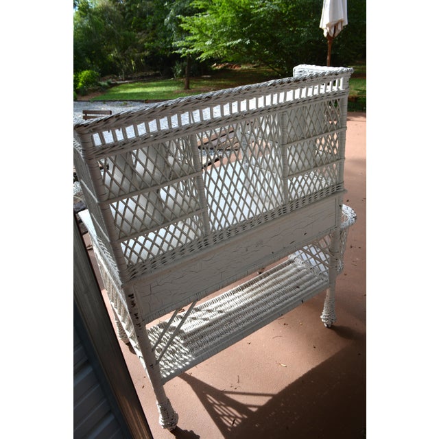 Vintage White Wicker Writing Desk W/ Drawer / Side Basket & Cubbies / Shelves For Sale - Image 11 of 18