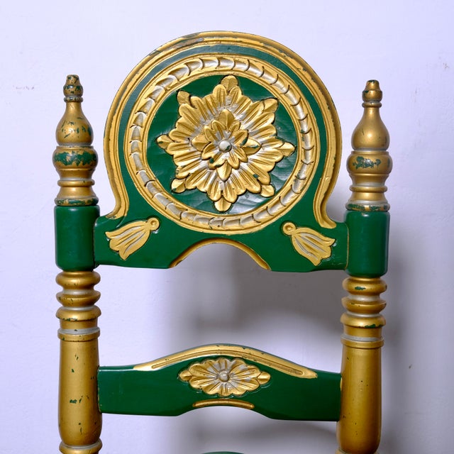 Green Spanish Colonial Carved Wood Chairs, 1940s, Set of 2 For Sale - Image 8 of 14