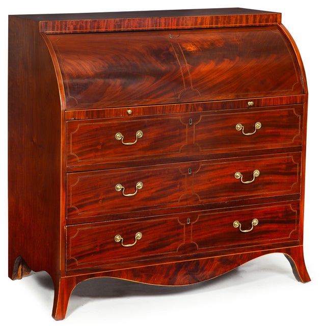 AMERICAN FEDERAL INLAID MAHOGANY CYLINDER DESK Maryland, probably Baltimore or Annapolis circa 1800-10 44 1/4" H x 22 5/8"...