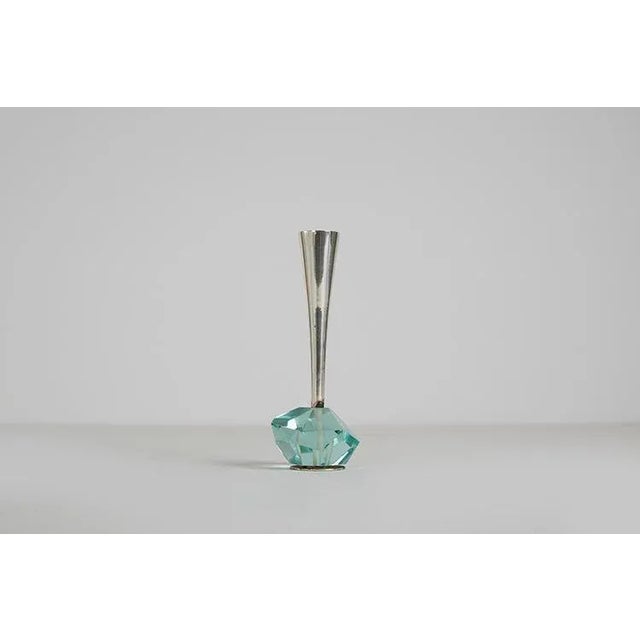 Asymmetrical glass gem with silver metal cone. Production fontana art period 1960s dimensions l. 6.5 - p. 5.5 - h. 16 cm...